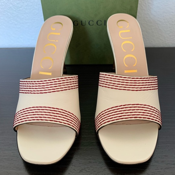 WOMEN'S GUCCI SLIDES HEELS SANDALS LEATHER BAMBOO HEEL SIZE 9.5 US/39.5 EU $820 - Picture 2 of 9